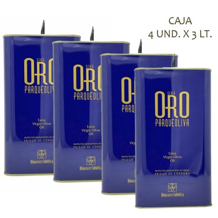 ParqueOliva Serie Oro Lata 3L- Aceite de Oliva Virgen Extra Superior el mejor aceite de Priego de Córdoba Caja de 4x3