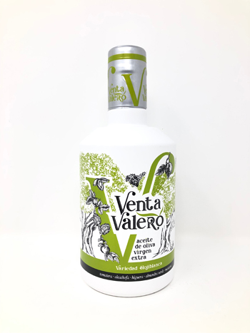 Venta Valero, Aceite de Oliva Virgen Extra hojjiblanca de Cosecha temprana y producción propia. Fabricado por Aceites Vicente Mendez, Priego de Córdoba.